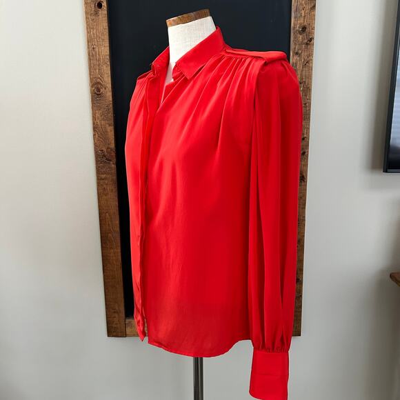 Vintage Regina Porter Red Secretary Blouse M Classic French Chic Office Parisian - Picture 6 of 11
